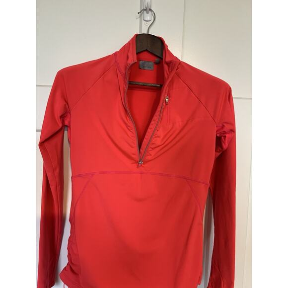 Athleta Women's 1/2 Zip Pullover Size Small Breathable Thumb Holes Pink Coral - Picture 4 of 10